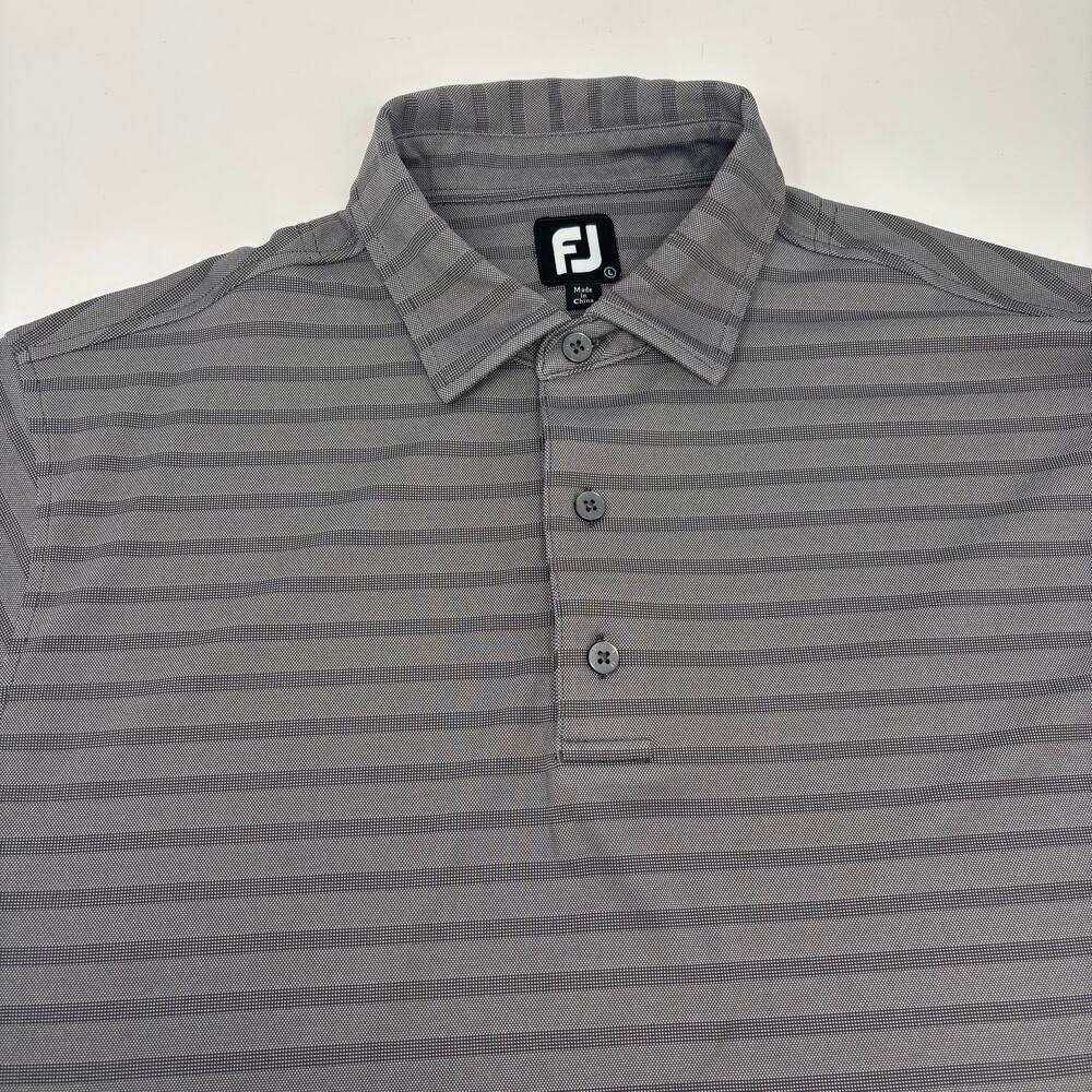 Footjoy Mens Large Gray Striped Short Sleeve Golf Polo‎ Shirt